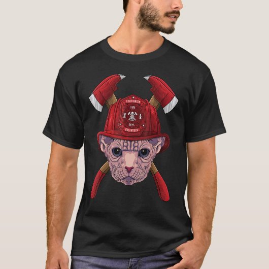 T-shirt Firefighter Sphynx Fireman Boys Kids Fire Rescue C (Devant)