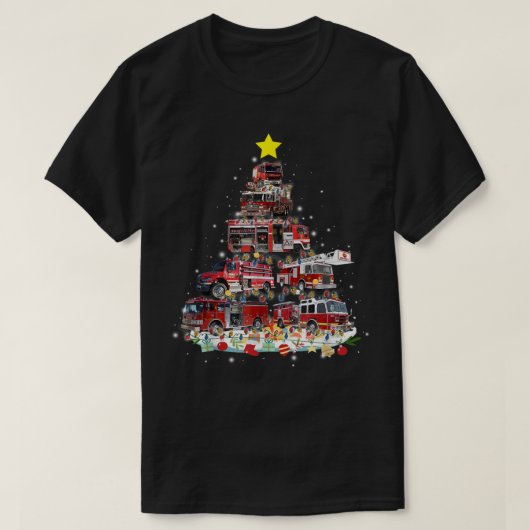T-shirt Firefighter Truck Christmas Tree Funny Xmas Pajama (Design devant)