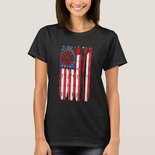 T-shirt Fireman American Flag Graphics Firefighter Labor D (Devant)