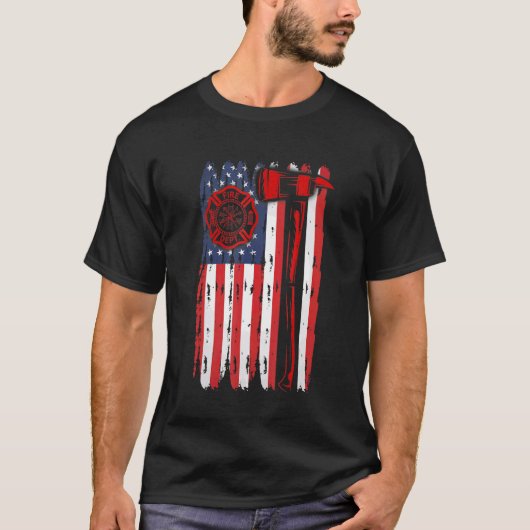 T-shirt Fireman American Flag Graphics Firefighter Labor D (Devant)