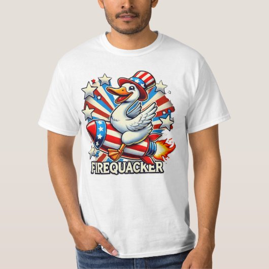 T-shirt FIREQUACKER - Drôle Oie patriotique sur une fusée  (Devant)
