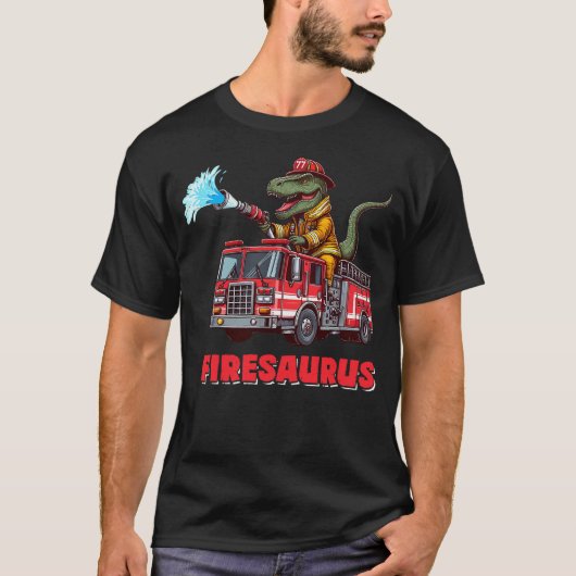 T-shirt Firesaurus Firefighter Fire Truck T-Rex Dinosaur L (Devant)