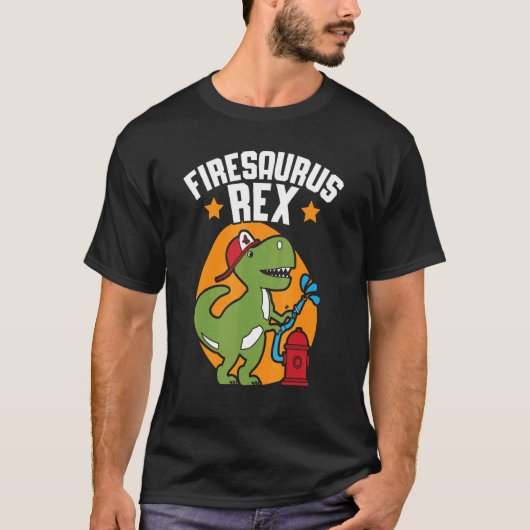 T-shirt Firesaurus Rex Fireman Fire Secourt Pompier Din (Devant)