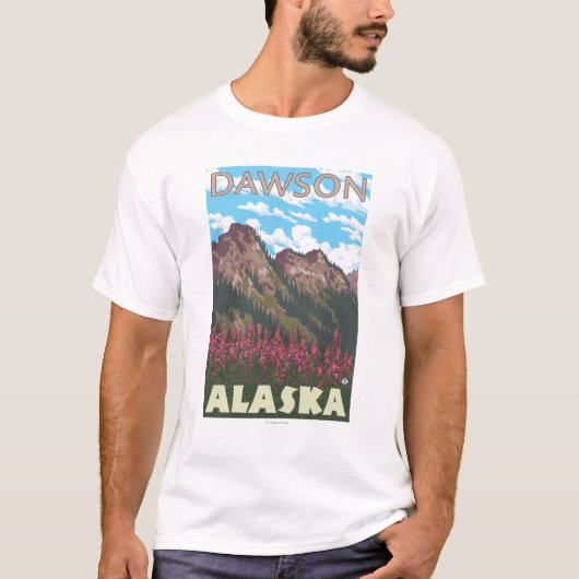 T-shirt Fireweed et montagnes - Dawson, Alaska (Devant)