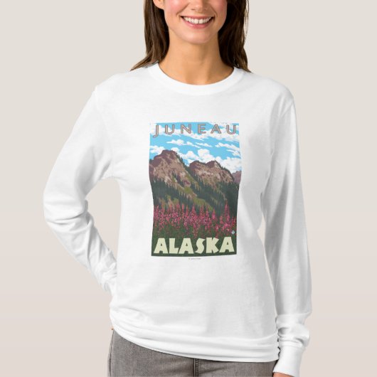 T-shirt Fireweed et montagnes - Juneau, Alaska (Devant)