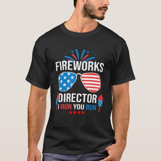 T-shirt Fireworks Director If I Run 4th Of July USA Flag (Devant)