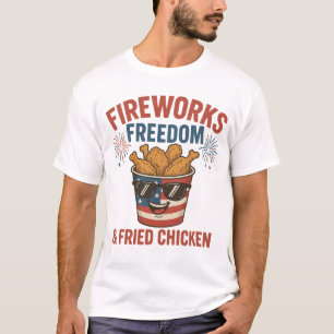 T-shirt Fireworks Freedom & Fried Chicken, Drôle 4 Juillet
