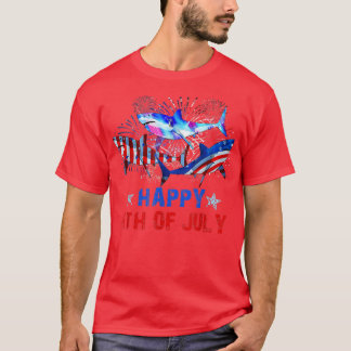 T-shirt Fireworks Rouge Blanc Bleu Trois requins Joyeux 4è