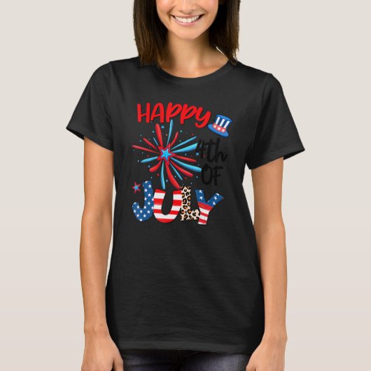 T-shirt Fireworks Star Leopard Firework American Happy 4e (Devant)