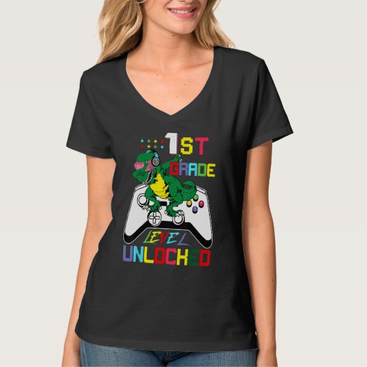 T-shirt First Grade Dinosaur Dabbing Video Game Back To Sc (Devant)