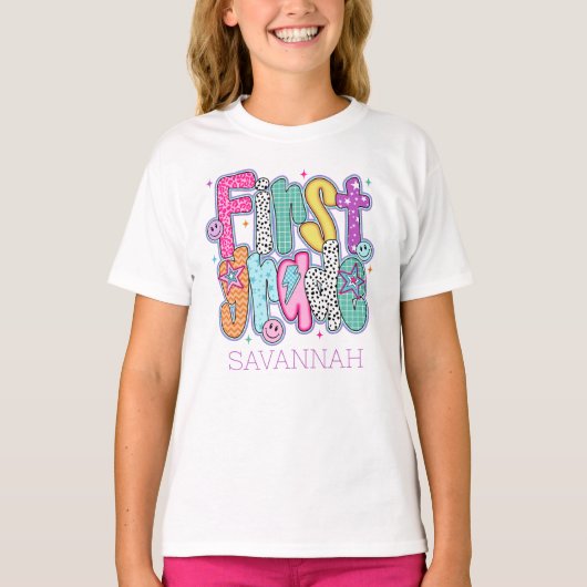 T-shirt First Grade First Day of School Coquette Custom (Devant)