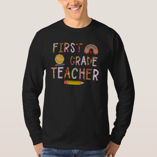 T-shirt First Grade Teacher Leopard Rainbow First Day Of S (Devant)