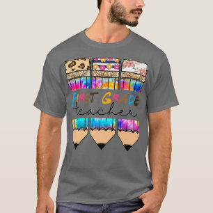 T-shirt First Grade Teacher Leopard Tie Dye Pencil Back To