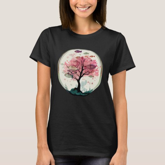 T-shirt Fish swimming with Cherry blossom coral tree under (Devant)
