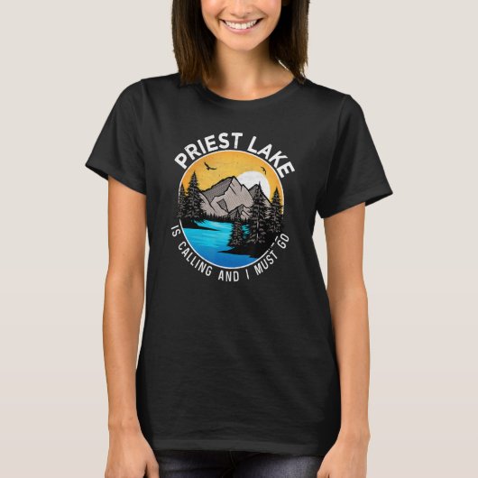 T-shirt Fishing Boating Camping Lakeview Priest Lake (Devant)