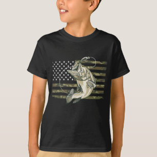 T-shirt Fishing Camouflage US American Flag Bass Fish Fish