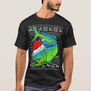 T-shirt Fishing Xmas Lighting Santa Ugly Mahi Mahi Fish Ch