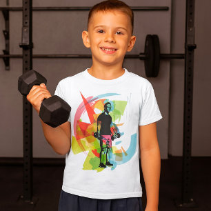 T-shirt Fitness Abstrait Art of Man Lifting Dumbbells