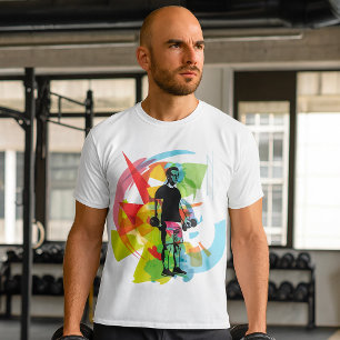 T-shirt Fitness Abstrait Art of Man Lifting Dumbbells