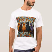 T-shirt Five Cats on a Tree Branch Stained Glass Style (Devant)