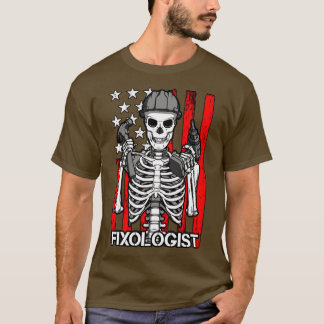 T-shirt Fixologiste Gothique Squelette USA Drapeau de trav