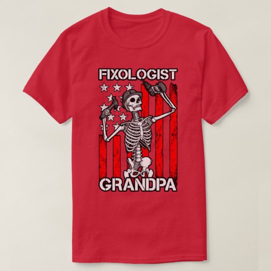 T-shirt Fixologiste Grandpa Skeleton USA Drapeau Boiserie (Design devant)