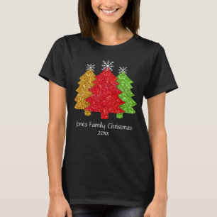 T-shirt Flacon de neige de l'arbre de Noël rouge étincelan