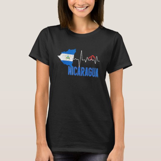 T-shirt Flag Nicaragua Map Heartbeat for Nicaraguan Pride (Devant)