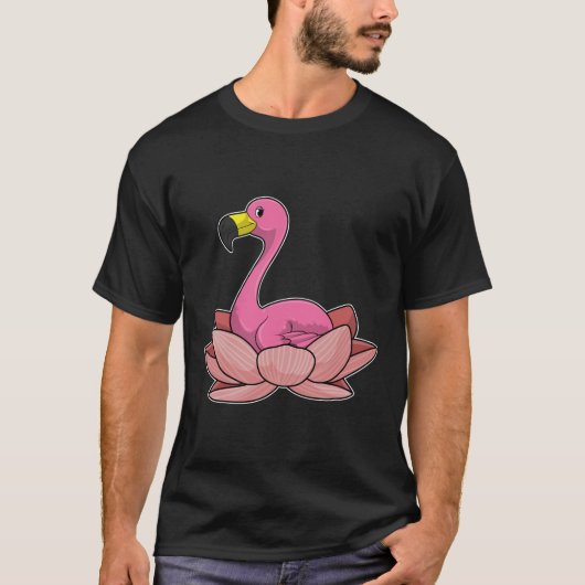 T-shirt Flamant rose à fleur de Lotus (Devant)