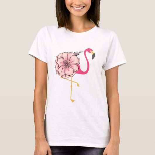 T-shirt Flamant rose à fleurs (Devant)