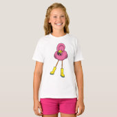 T-shirt Flamant rose à la pluie avec bottes en caoutchouc (Devant entier)