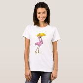 T-shirt Flamant rose à la pluie avec parapluie (Devant entier)