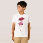 T-shirt Flamant rose à la pluie avec parapluie (Devant entier)