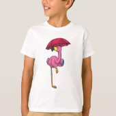 T-shirt Flamant rose à la pluie avec parapluie (Devant)