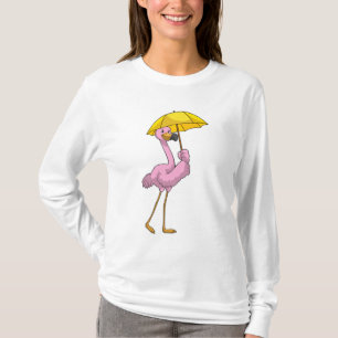 T-shirt Flamant rose à la pluie avec parapluie