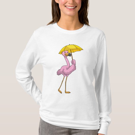T-shirt Flamant rose à la pluie avec parapluie (Devant)
