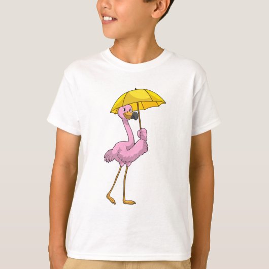 T-shirt Flamant rose à la pluie avec parapluie (Devant)