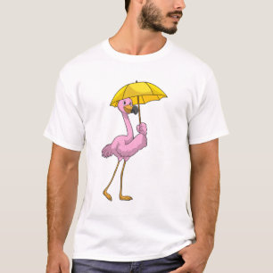 T-shirt Flamant rose à la pluie avec parapluie