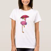 T-shirt Flamant rose à la pluie avec parapluie (Devant)