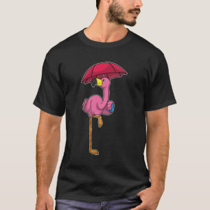 T-shirt Flamant rose à la pluie avec parapluie