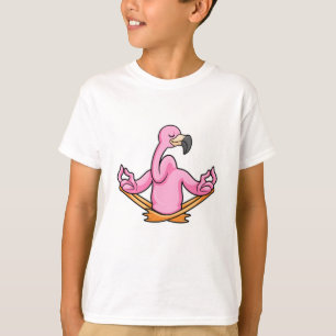 T-shirt Flamant rose à Yoga en Jambes croisées