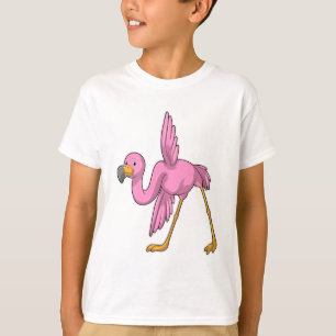 T-shirt Flamant rose à Yoga Exercice d'étirement