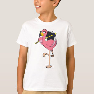 T-shirt Flamant rose avec parapluie