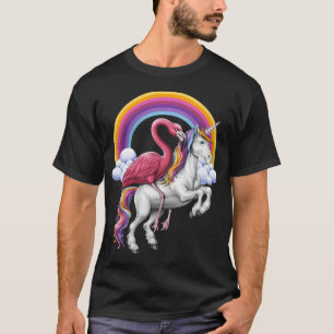 T-shirt Flamant Rose Chevauchant une Licorne