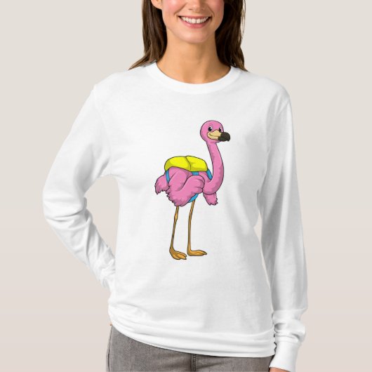 T-shirt Flamant rose comme élèves avec sac scolaire (Devant)