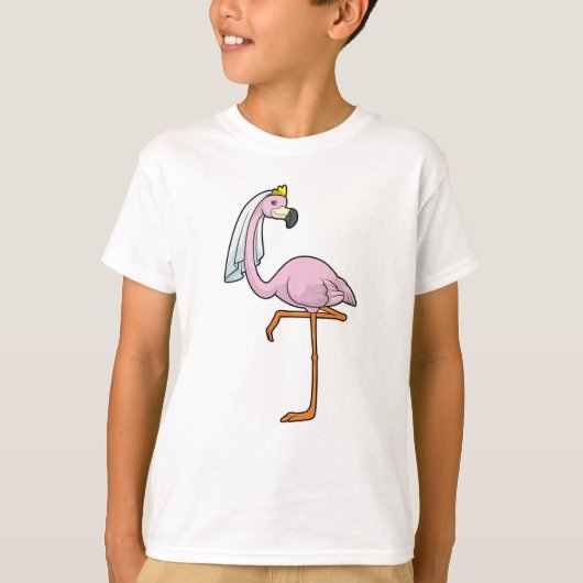 T-shirt Flamant rose comme Mariée au Mariage avec Voile (Devant)