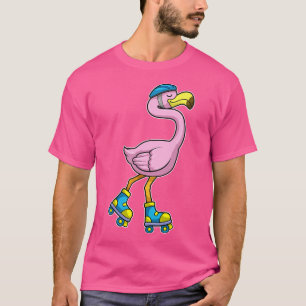 T-shirt Flamant rose comme Patineur avec Casque de Patinag