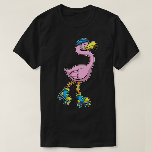 T-shirt Flamant rose comme Patineur avec Casque de Patinag (Design devant)