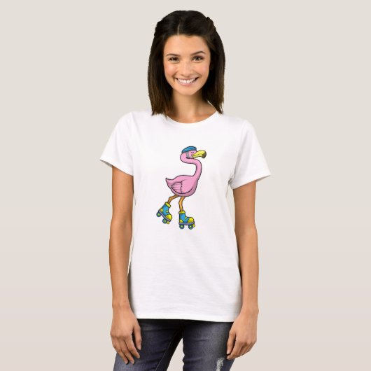 T-shirt Flamant rose comme Patineur avec Patins Inline & C (Devant entier)