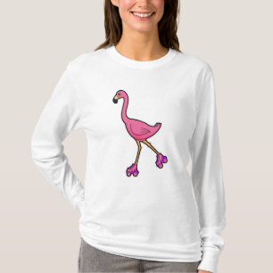 T-shirt Flamant rose comme Patineur avec Roller Patins